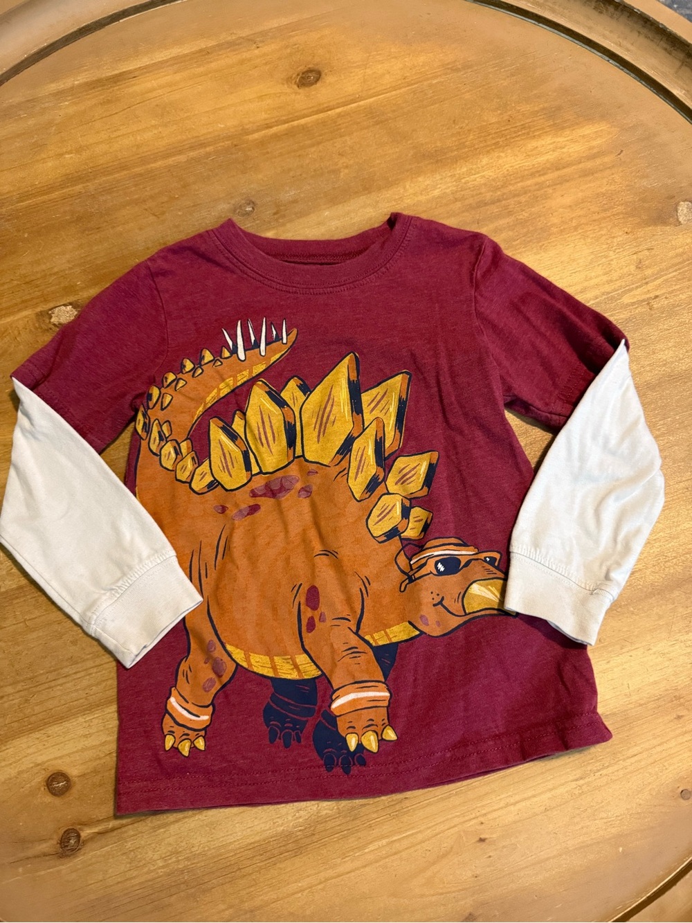 Carter's Maroon & Cream Dinosaur Layered-Look Long Sleeve Tee